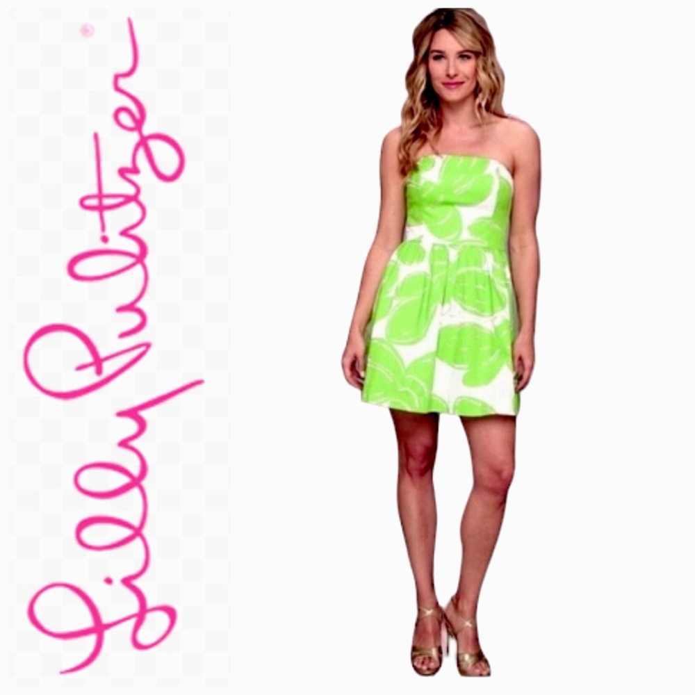 Nwot Lilly Pulitzer Strapless Stinger Bee White/Green/Gold Lottie Summer Dress - Picture 1 of 17